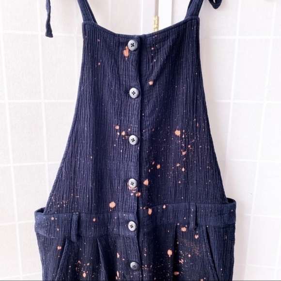 Boho Black & Bleached Splattered Woven Button Front Jumpsuit - Picture 13 of 16